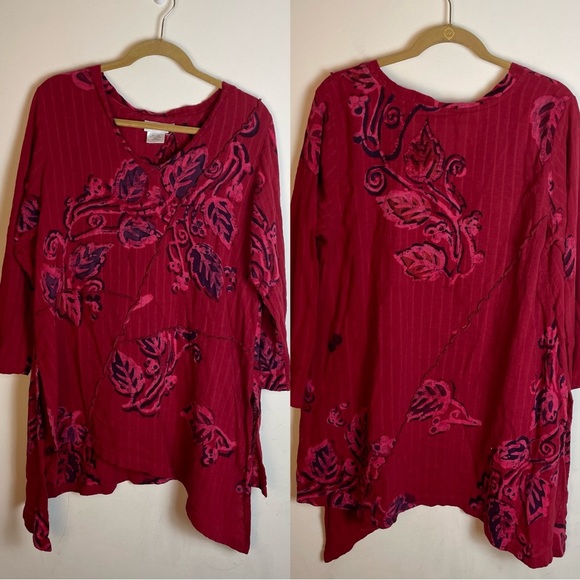 Soft Surroundings Asymmetrical Red Floral Print Tunic Top Size M - Picture 1 of 11